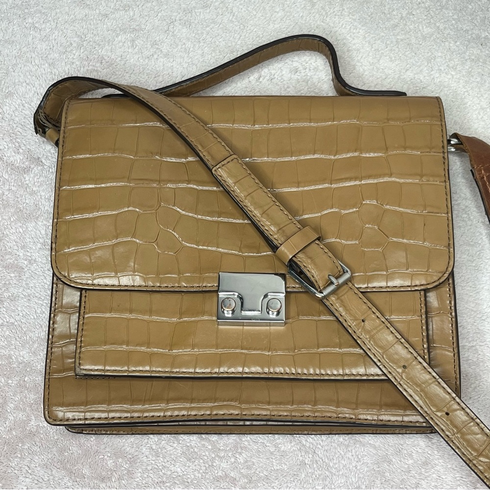 Loeffler Randall Tan Croc-Embossed Crossbody Bag